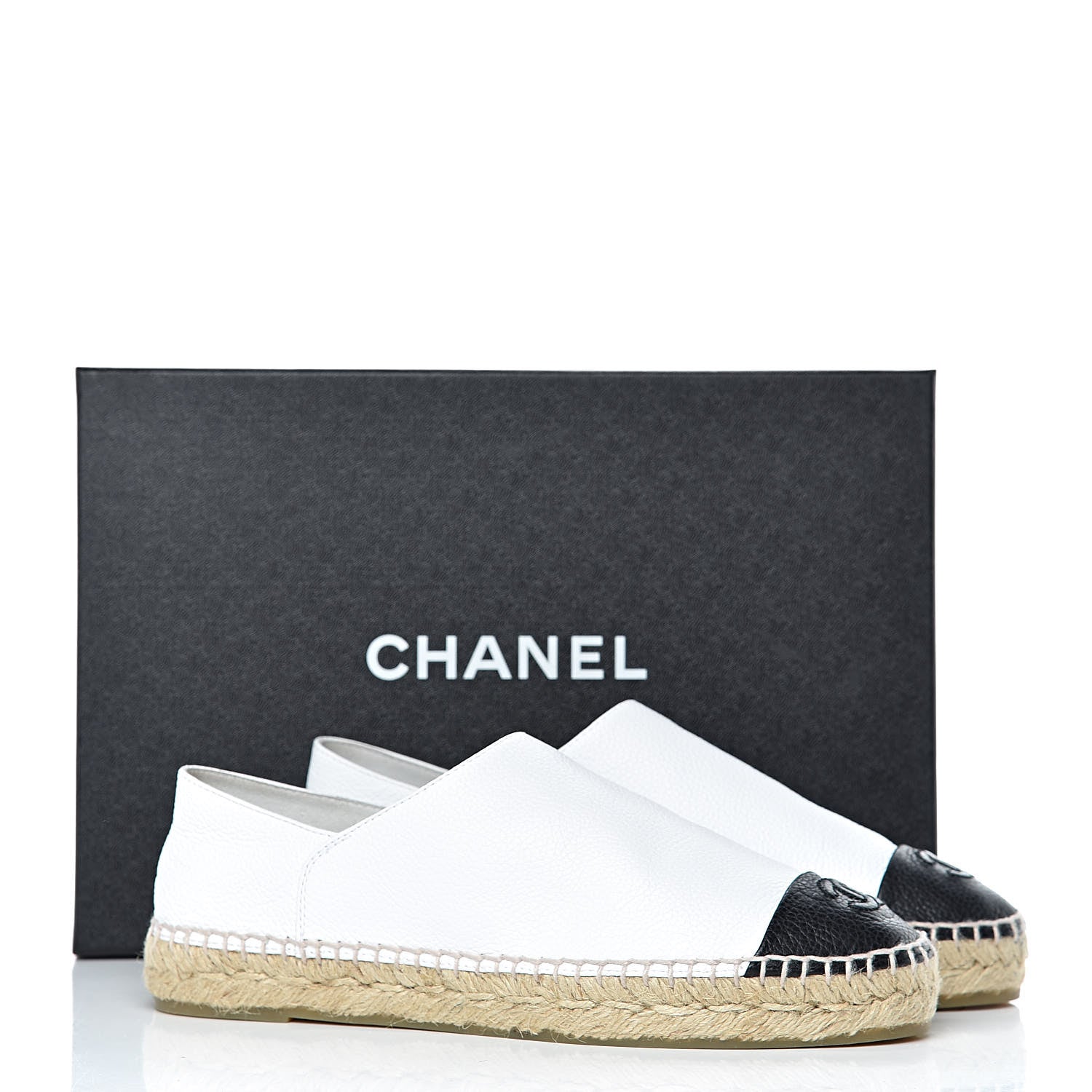 Chanel Grained Calfskin CC Espadrilles 38 White Black 9 of 9