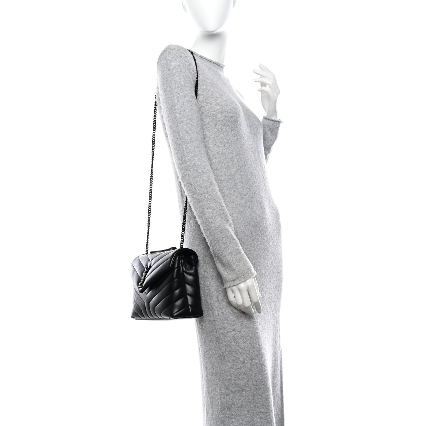 Calfskin Y Quilted Monogram Monochrome Small Loulou Chain Satchel Black