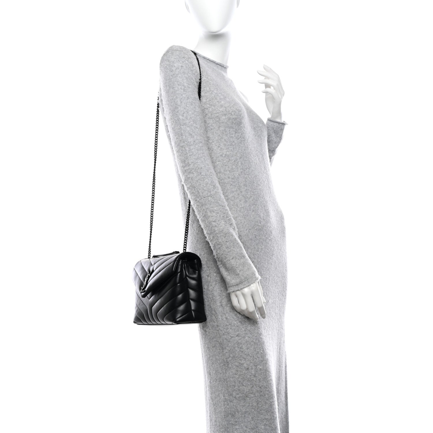 Saint Laurent Calfskin Y Quilted Monogram Monochrome Small Loulou Chain Satchel Black 2 of 10