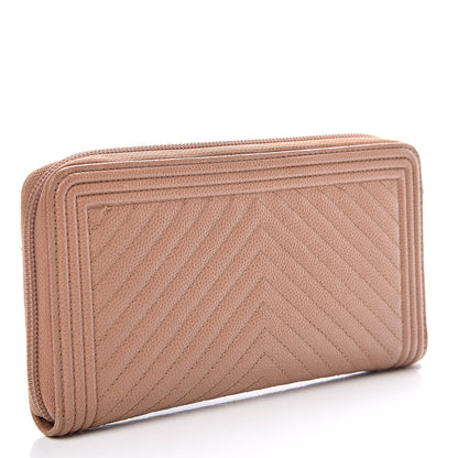 Chanel Caviar Chevron Quilted Zip Around Boy Wallet Light Brown 3 of 8