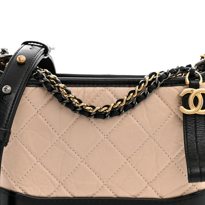 Chanel Aged Calfskin Quilted Small Gabrielle Hobo Beige Black 8 of 13