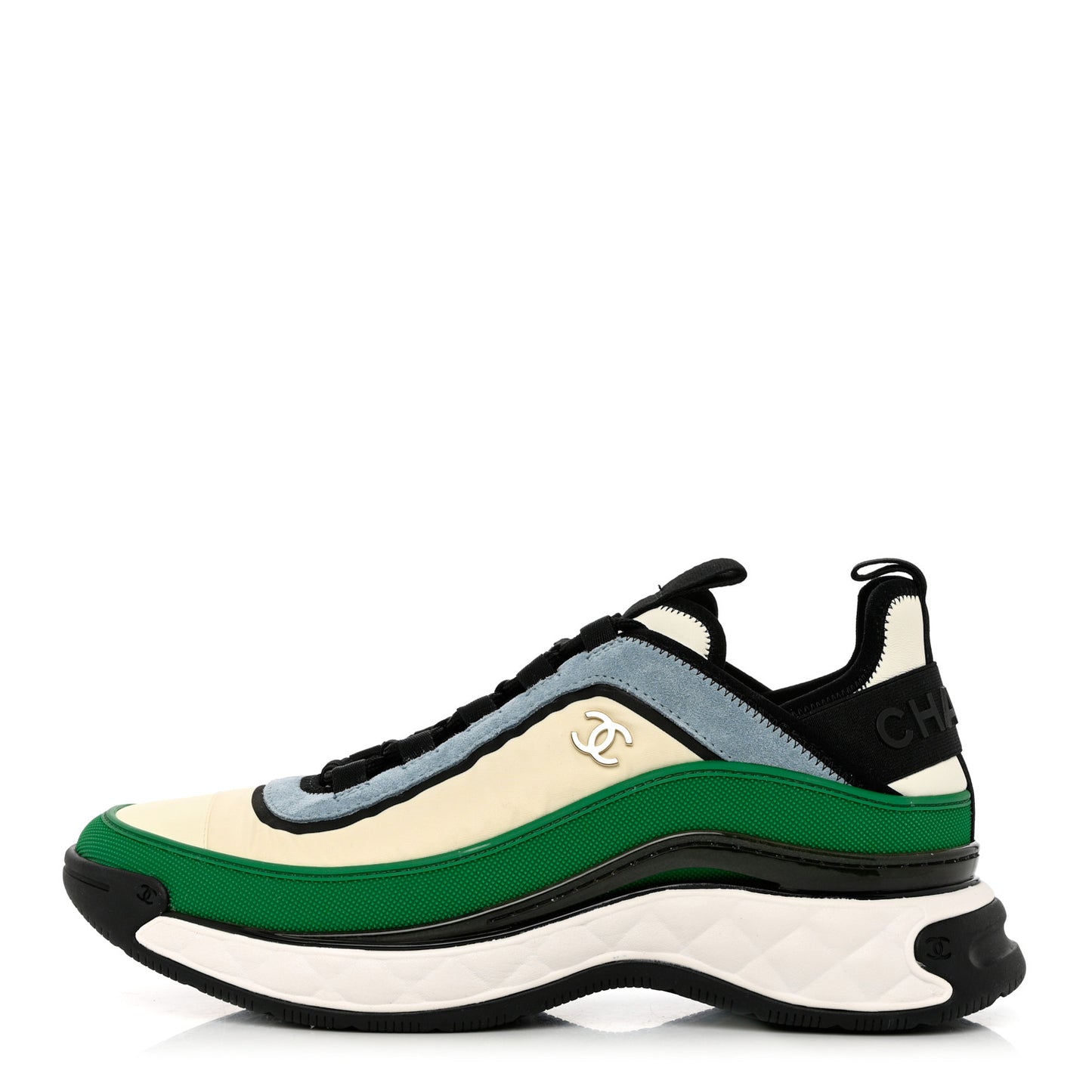 Suede Calfskin Mixed Fibers CC Sneakers 41 Ivory Green Light Blue