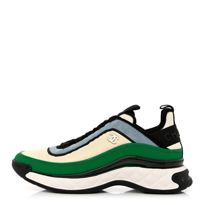 Chanel Suede Calfskin Mixed Fibers CC Sneakers 41 Ivory Green Light Blue 1 of 9