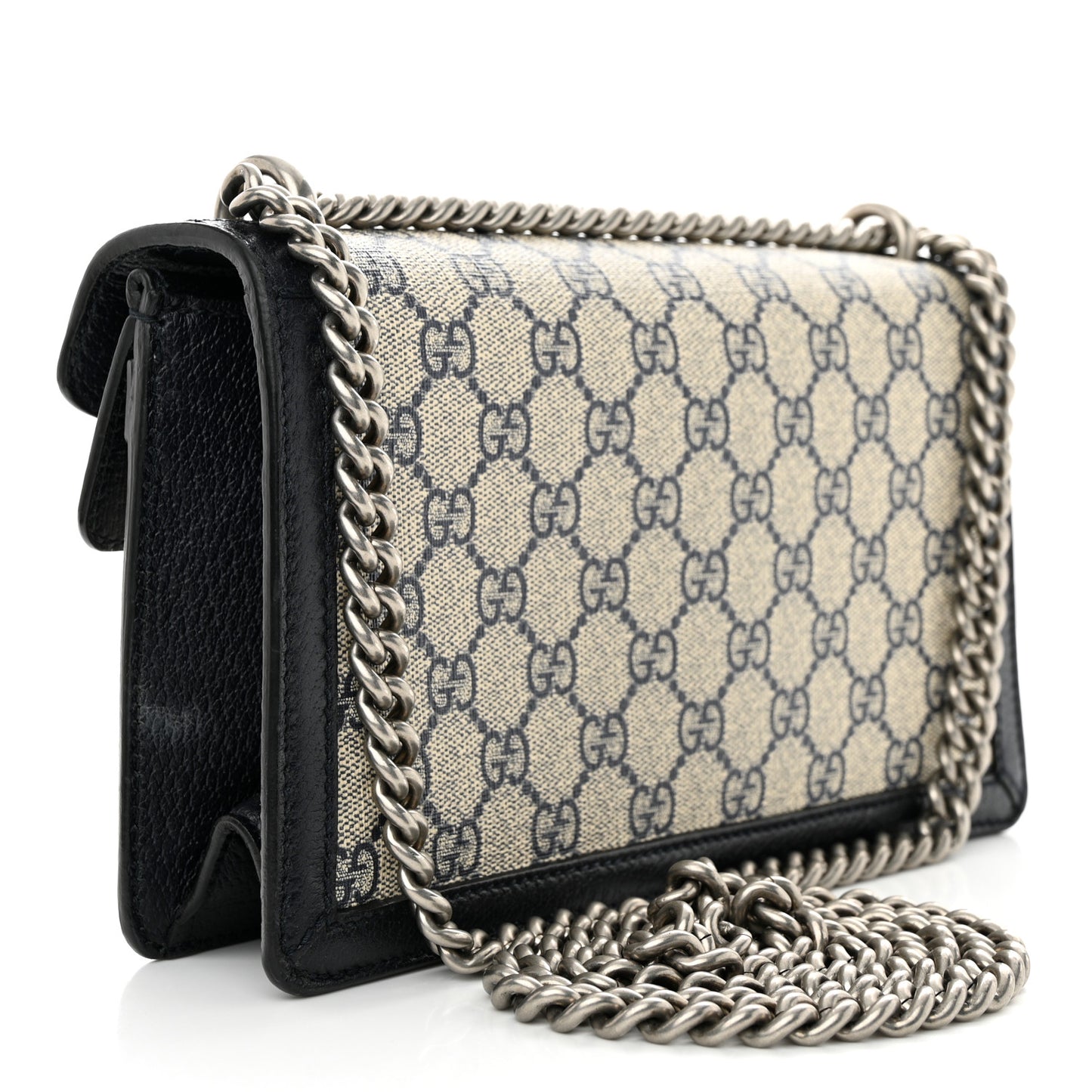 GG Supreme Monogram Textured Dollar Calfskin Small Rectangular Dionysus Shoulder Bag Beige Blue