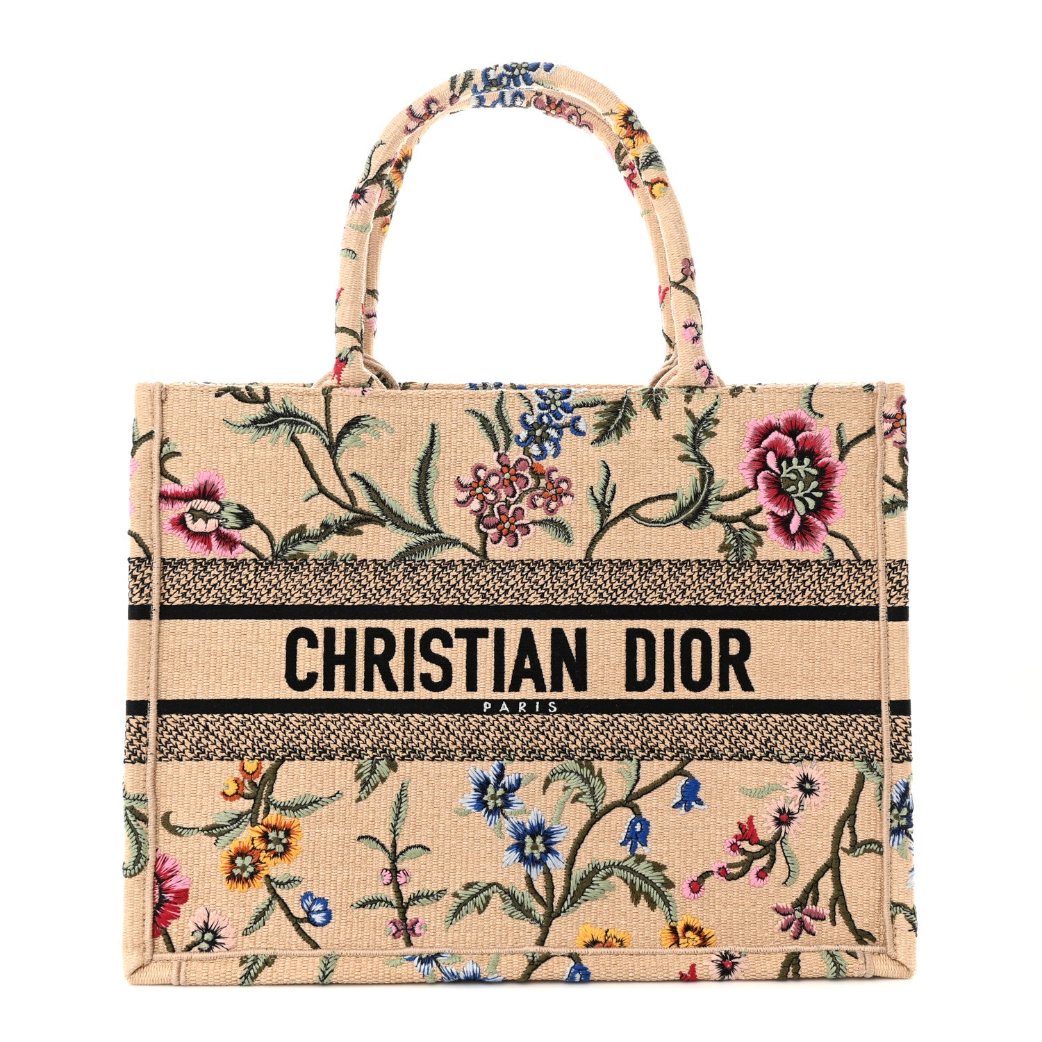 Christian Dior Raffia Embroidered Petites Fleurs Medium Book Tote Natural 1 of 10