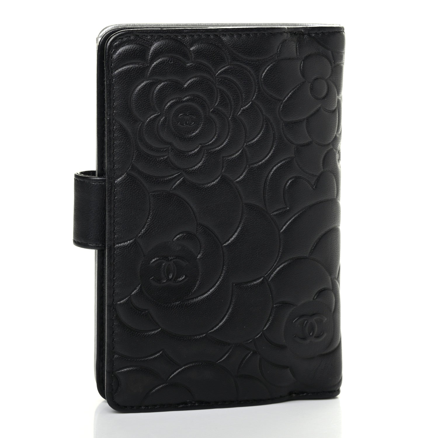 Chanel Lambskin Camellia Embossed Zipped Pocket Wallet Black 2 of 4
