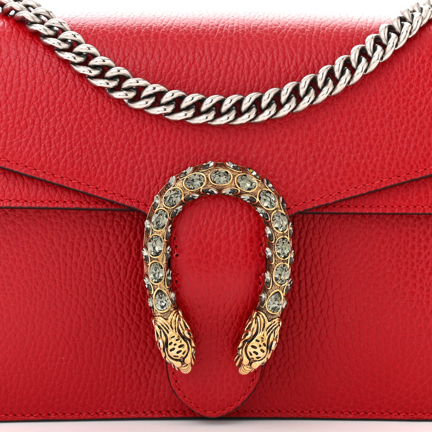 Gucci Dollar Calfskin Swarovski Crystal Small Dionysus Shoulder Bag Hibiscus Red 8 of 10