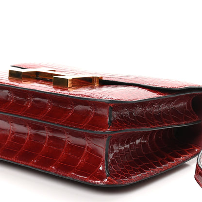 Hermes Shiny Niloticus Crocodile Lizard Marquette Constance 24 Rouge H 10 of 10