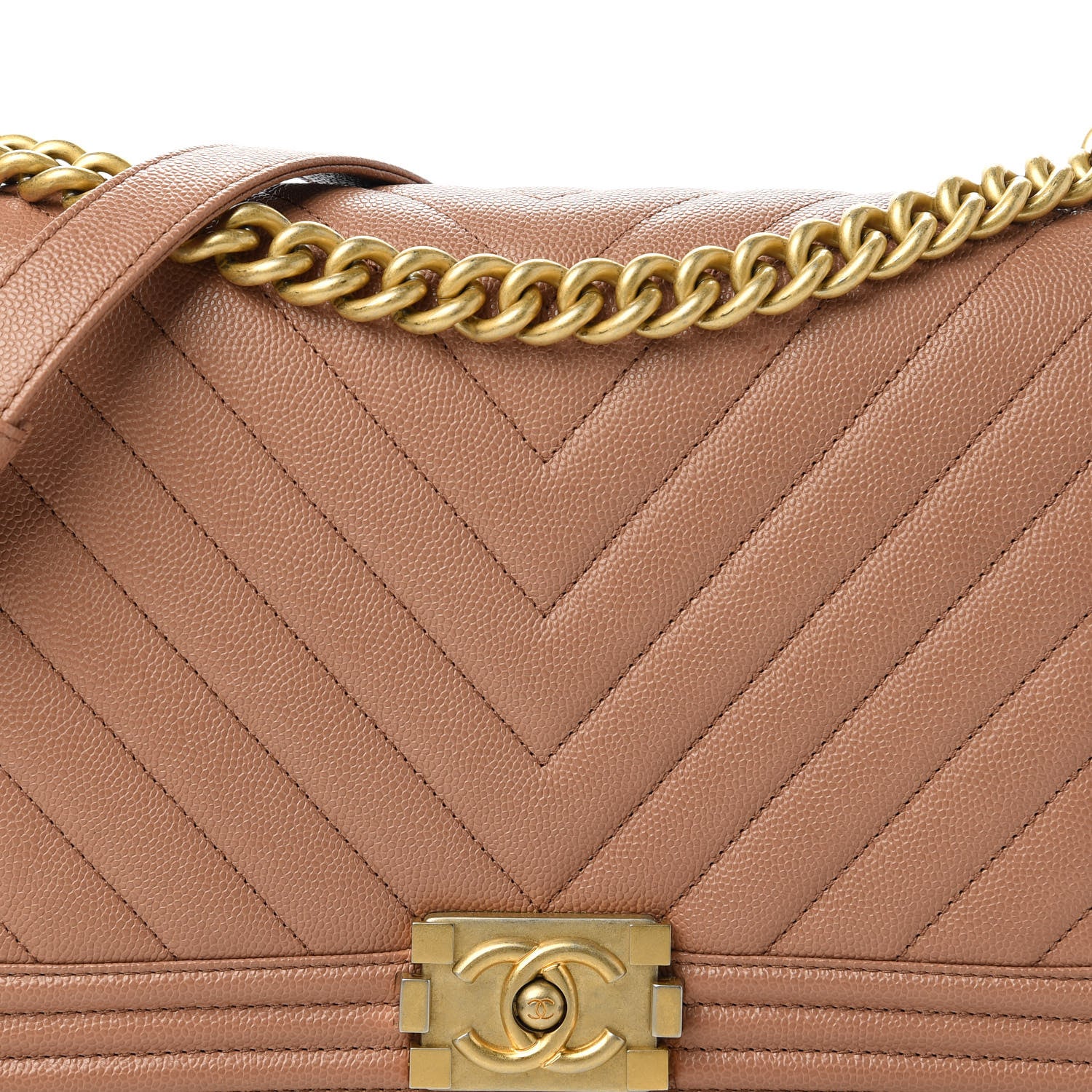 Chanel Caviar Chevron Quilted New Medium Boy Flap Light Brown 10 of 11