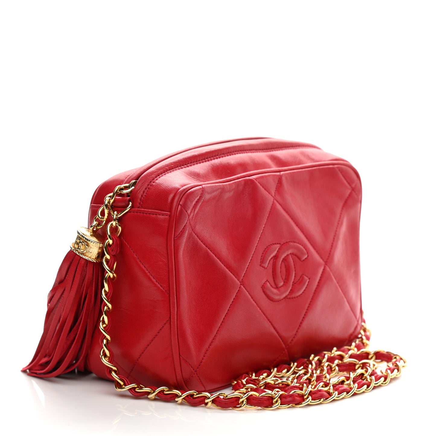 Lambskin Quilted Tassel CC Camera Case Red