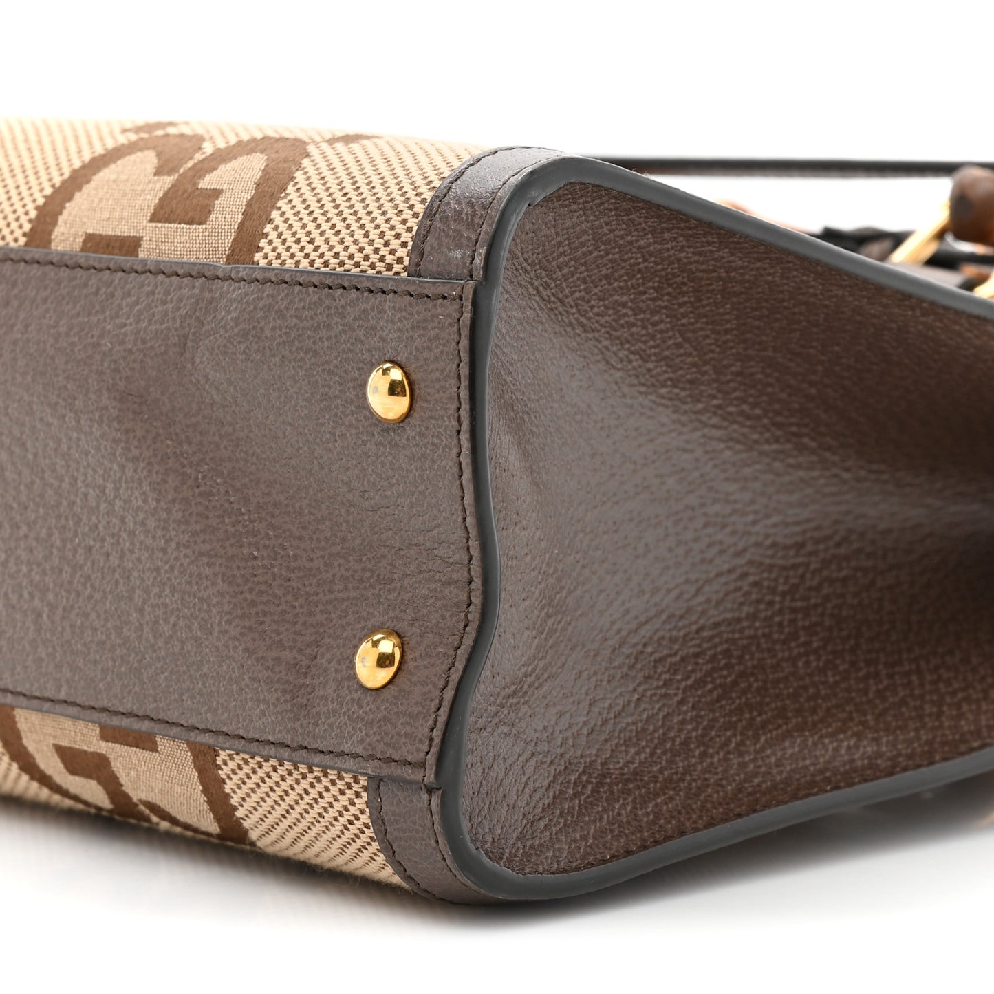 Monogram Jumbo GG Textured Dollar Calfskin Small Diana Tote Bag Camel Ebony New Acero