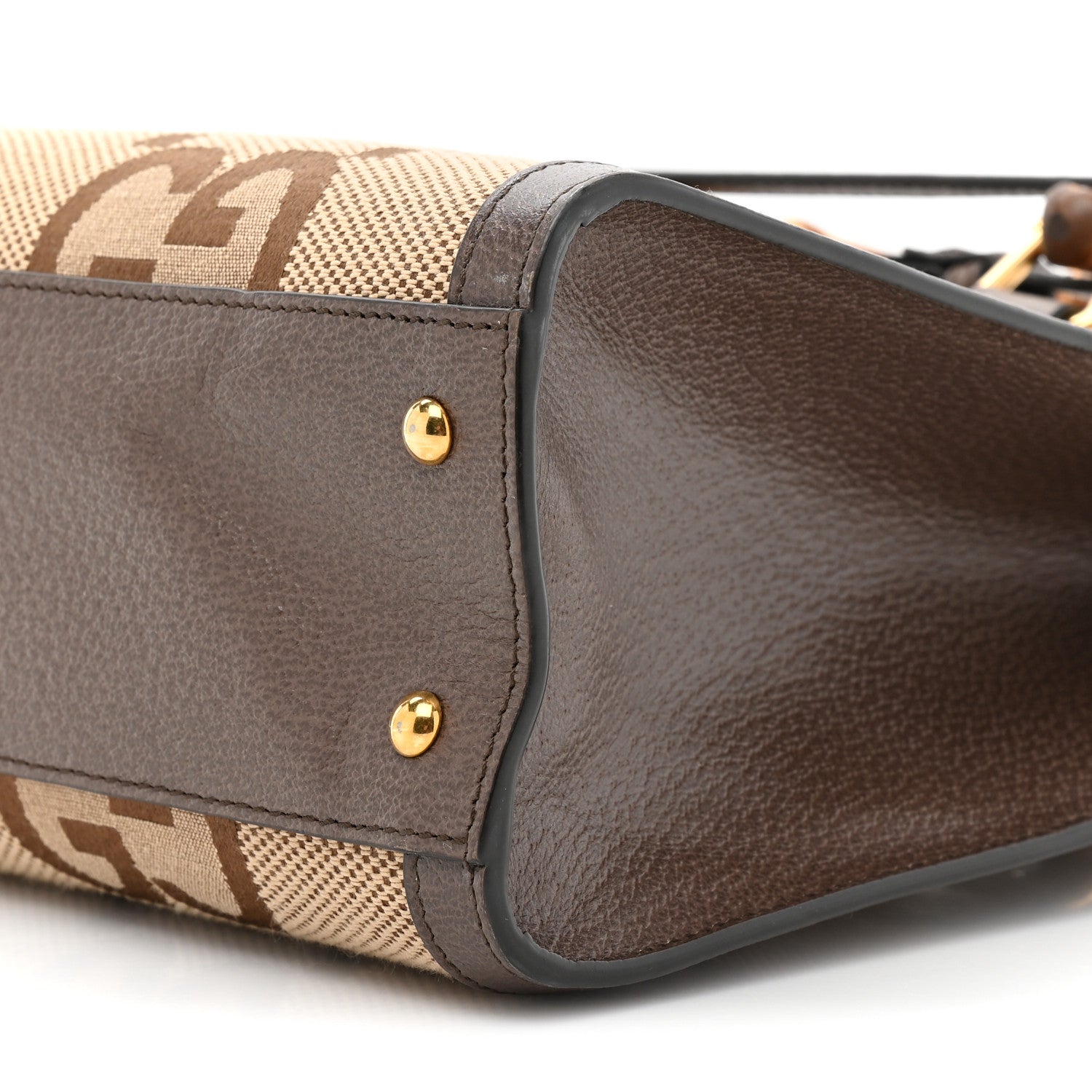 Gucci Monogram Jumbo GG Textured Dollar Calfskin Small Diana Tote Bag Camel Ebony New Acero 8 of 12