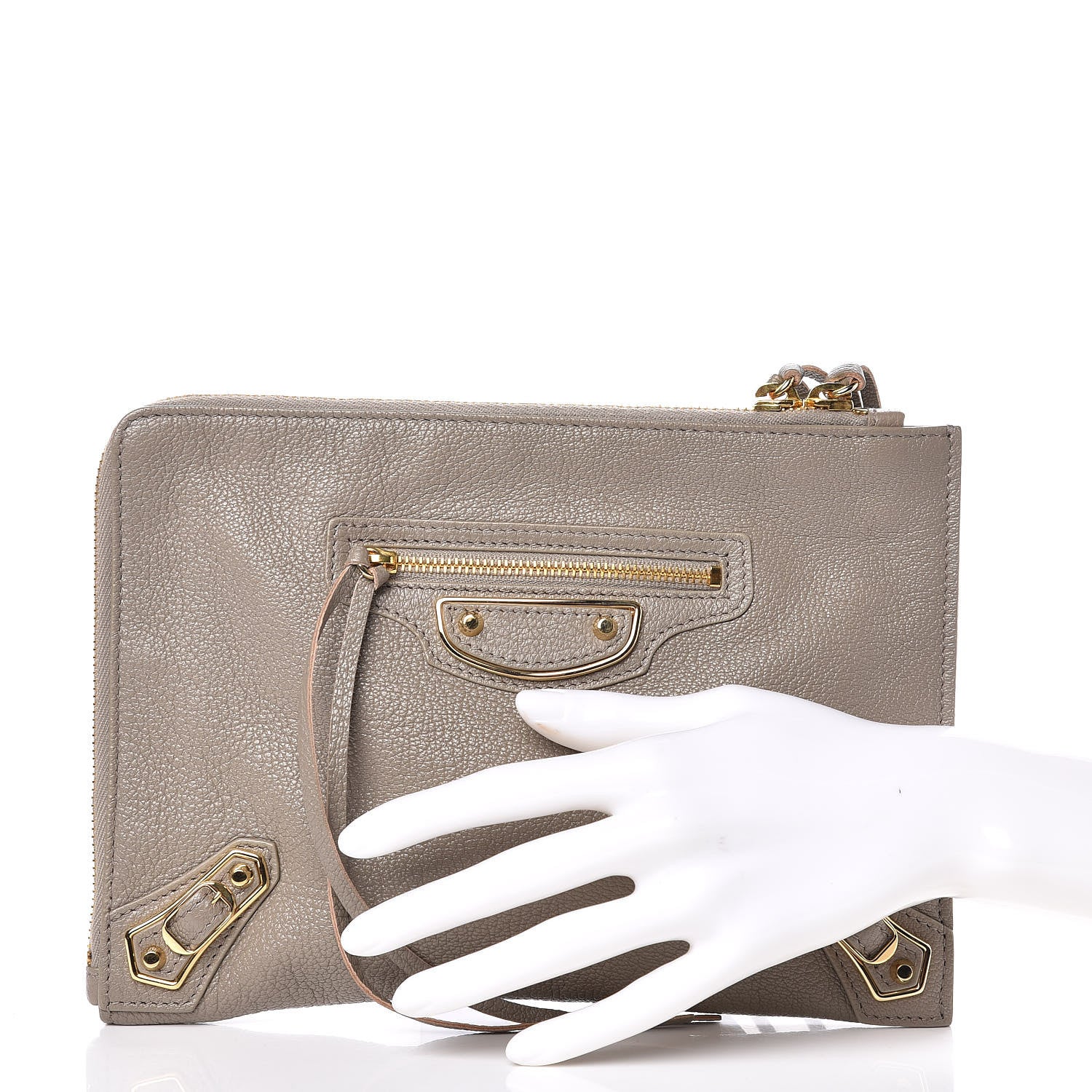 Balenciaga Chevre Gold Metallic Edge Hardware Pouch Gris Taupe 2 of 9