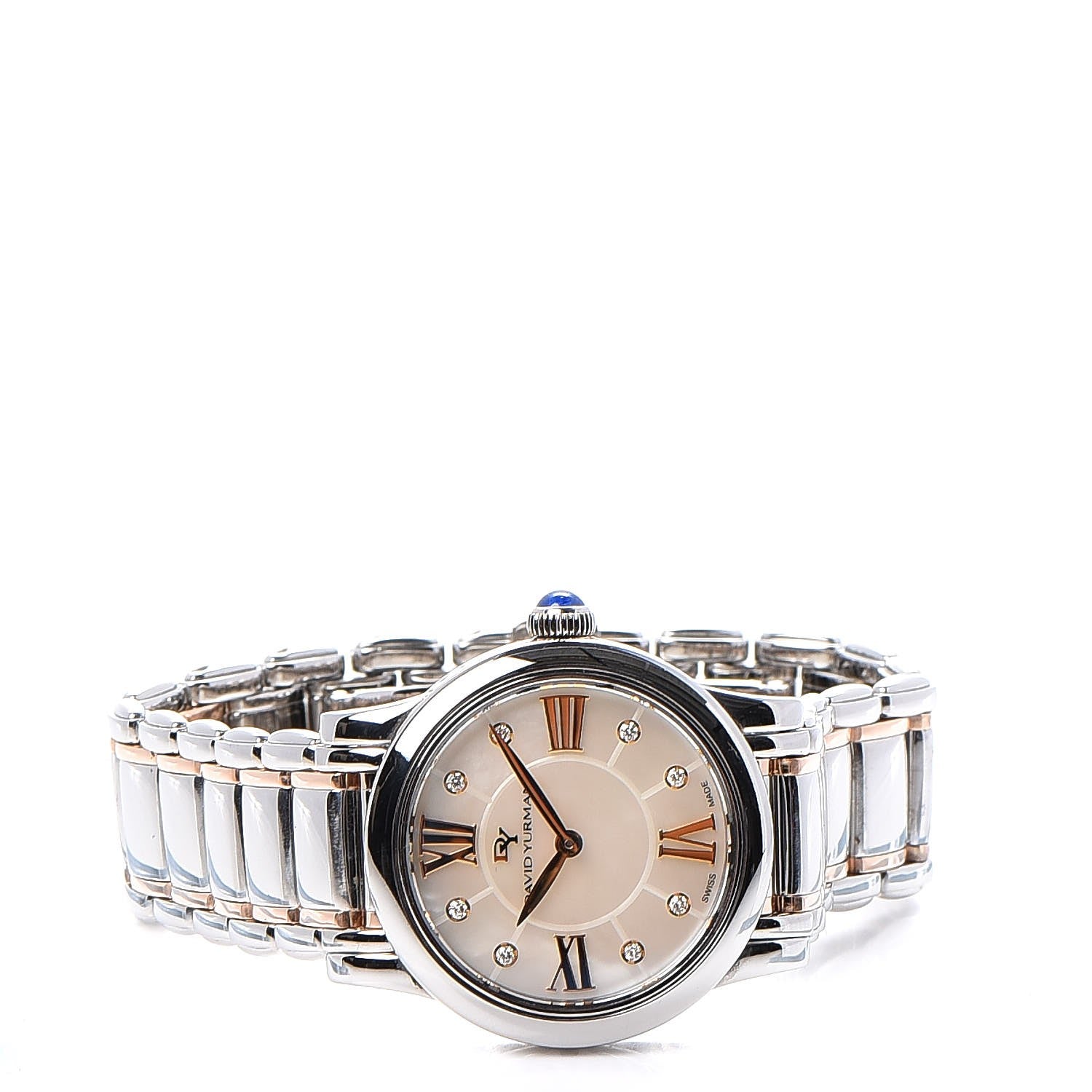 David Yurman Stainless Steel 18K Rose Gold Diamond Mother of Pearl 30mm Classic Quartz Watch 3 of 9