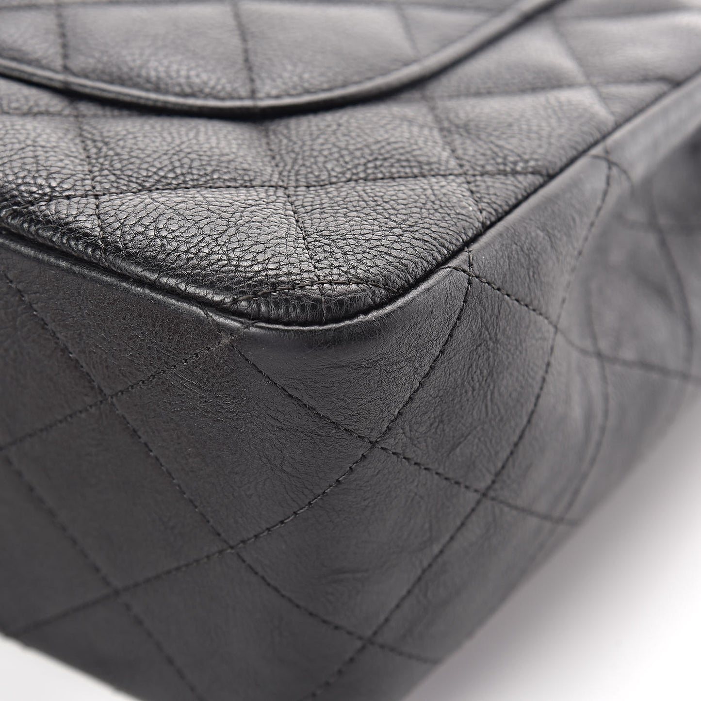 Crumpled Calfskin Quilted Jumbo Double Flap So Black