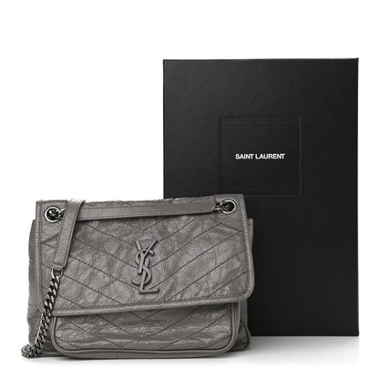 Saint Laurent Crinkled Calfskin Matelasse Monogram Medium Niki Chain Satchel Fog 13 of 13