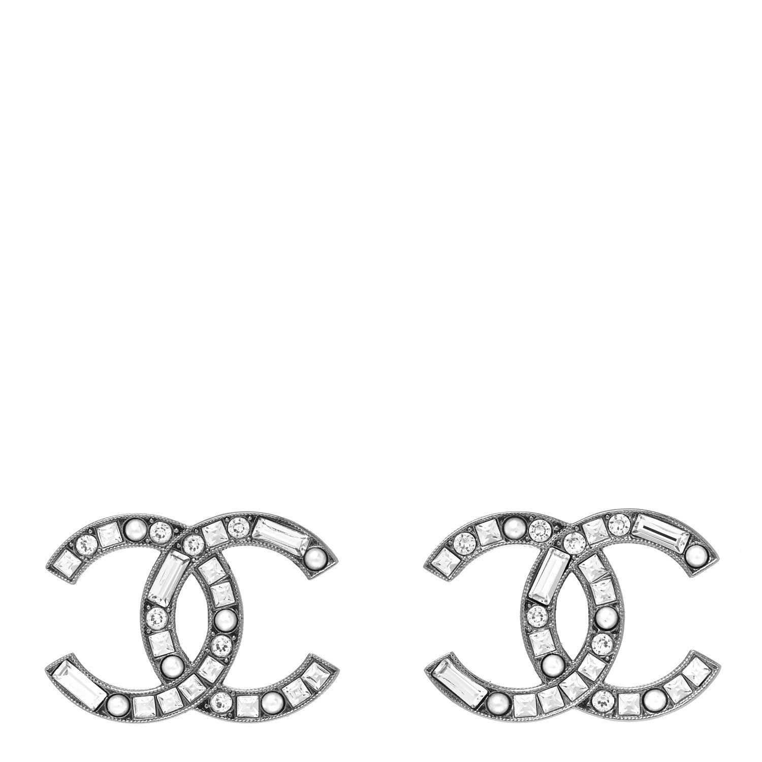 Chanel Crystal Pearl Large CC Earrings Silver 1 of 5