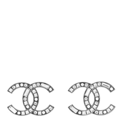 Chanel Crystal Pearl Large CC Earrings Silver 1 of 5