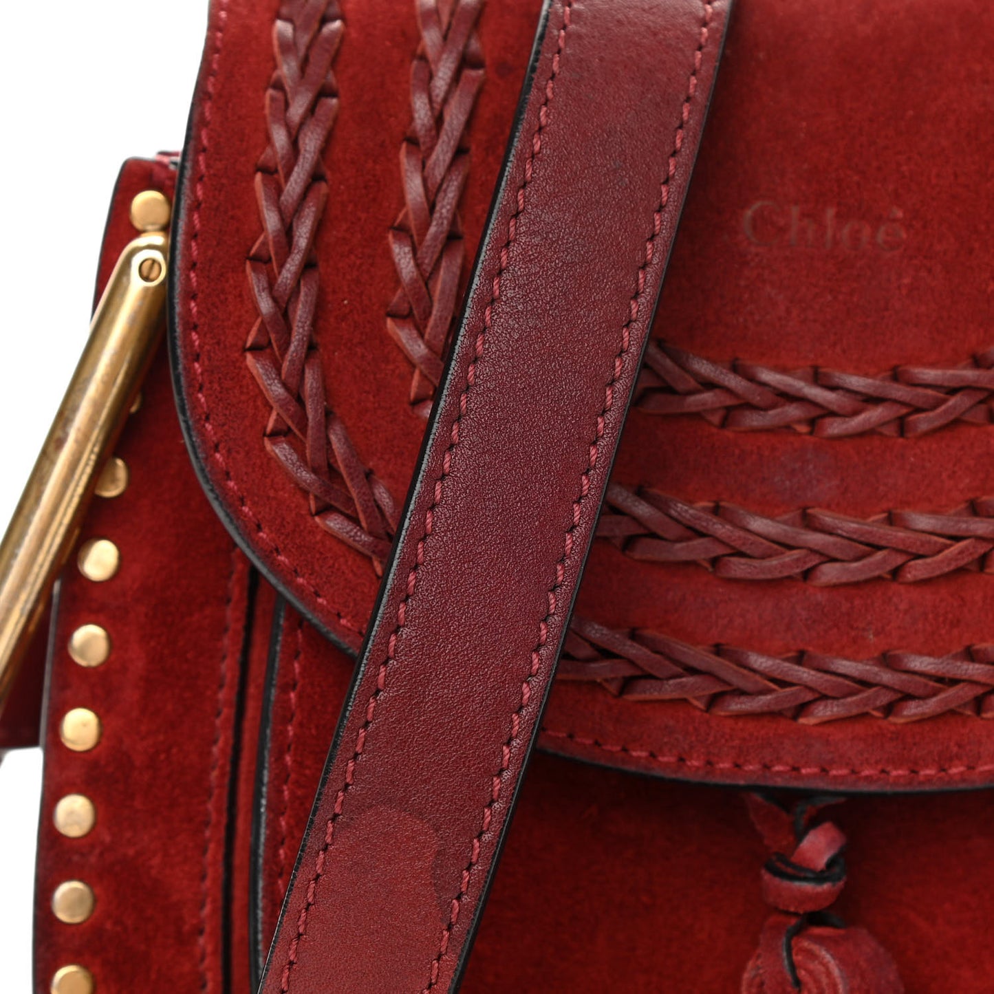Suede Calfskin Braided Mini Hudson Shoulder Bag Sienna Red
