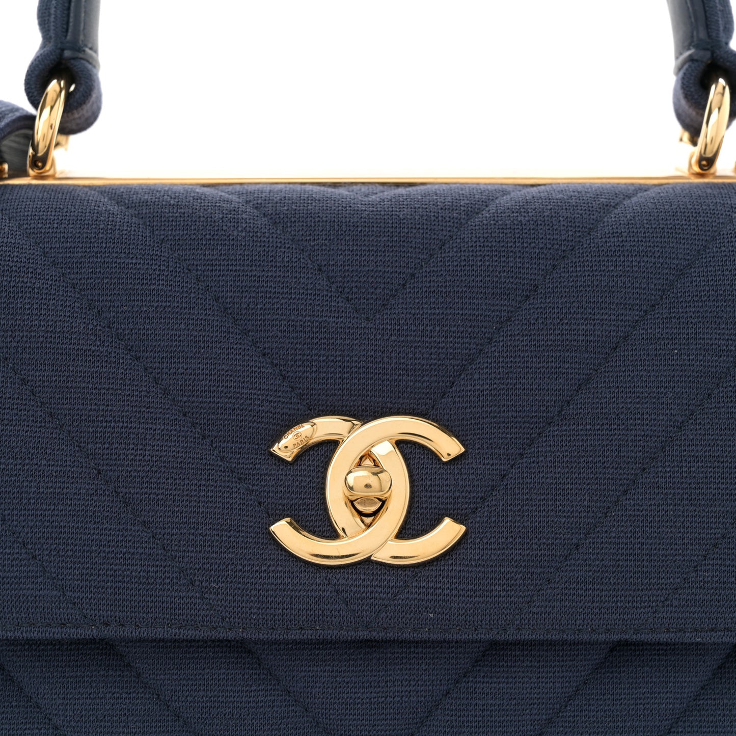 Jersey Chevron Quilted Small Trendy CC Dual Handle Flap Bag Navy Blue