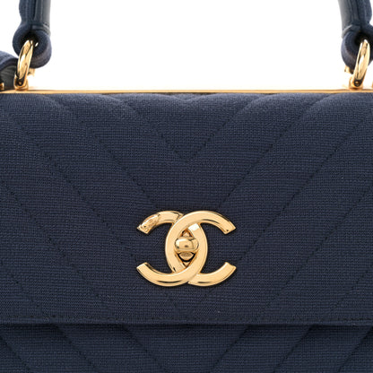 Chanel Jersey Chevron Quilted Small Trendy CC Dual Handle Flap Bag Navy Blue 9 of 11
