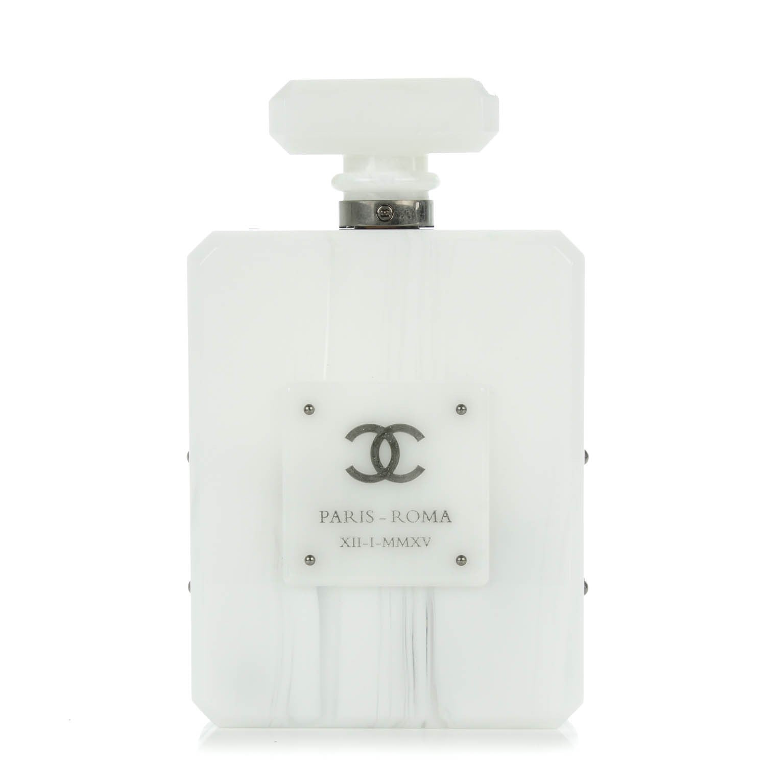 Chanel Marbled Plexiglass Buonasera Perfume Bottle Clutch White 1 of 7