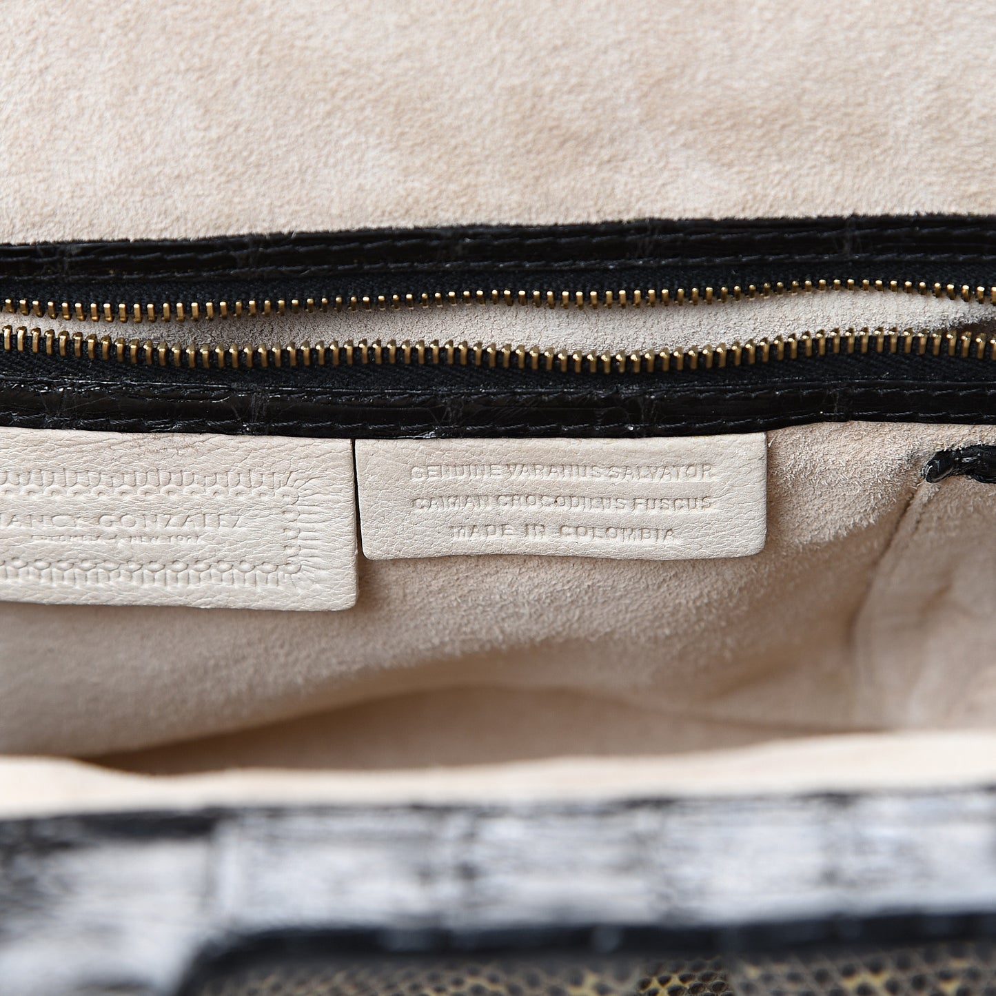 Lizard Crocodile Clutch Beige Black