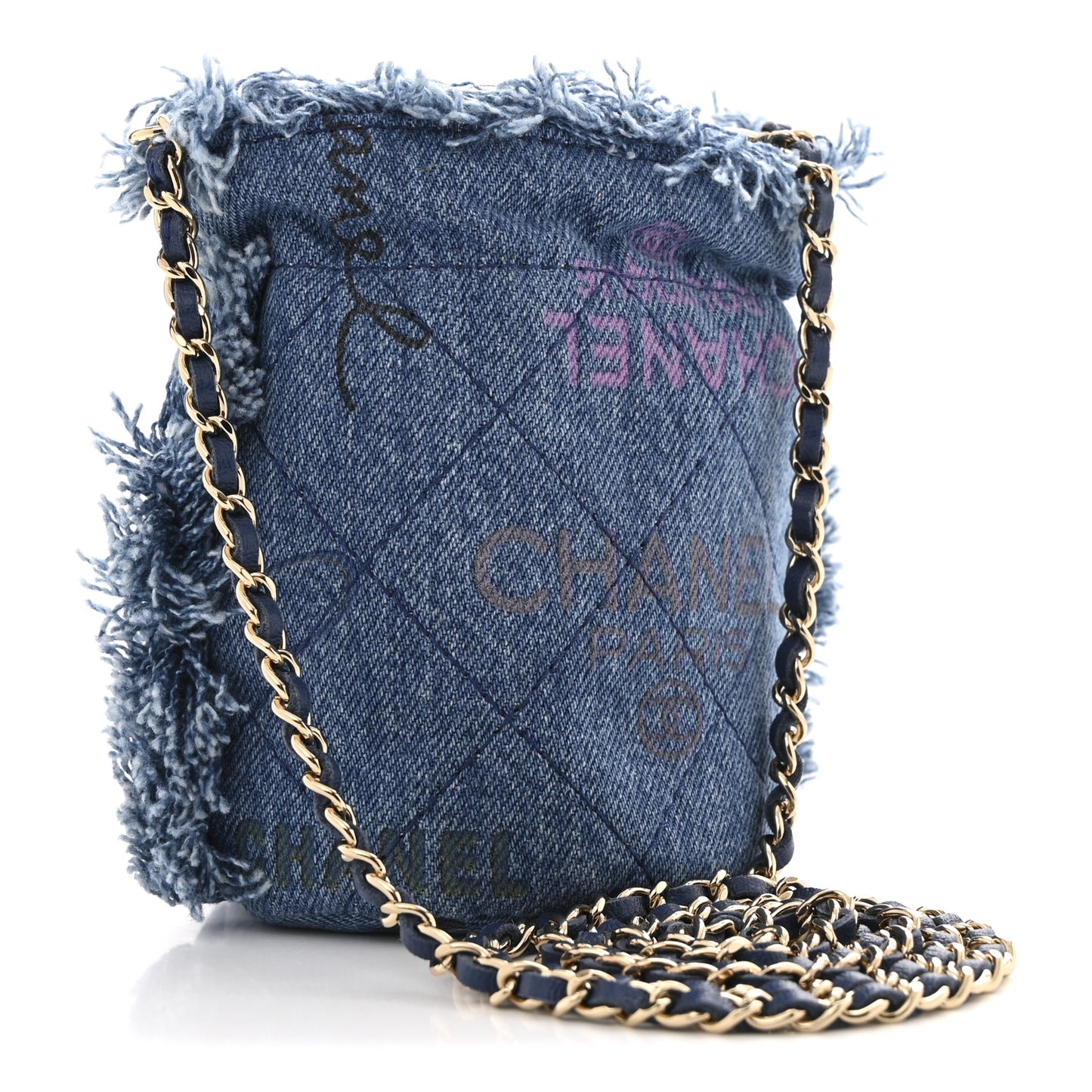 Denim Quilted Mood Mini Bucket With Chain Blue Multicolor