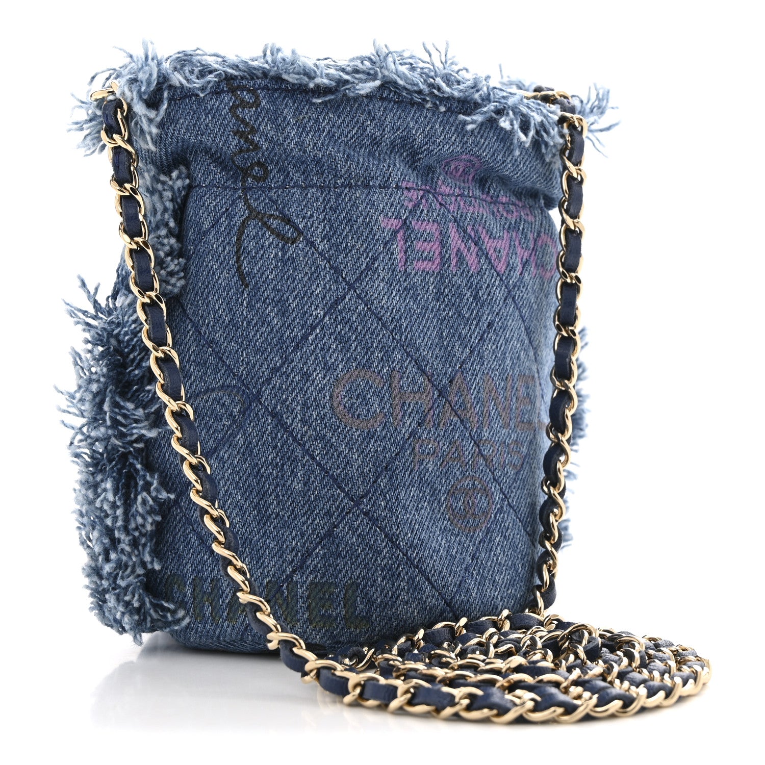 Chanel Denim Quilted Mood Mini Bucket With Chain Blue Multicolor 3 of 10
