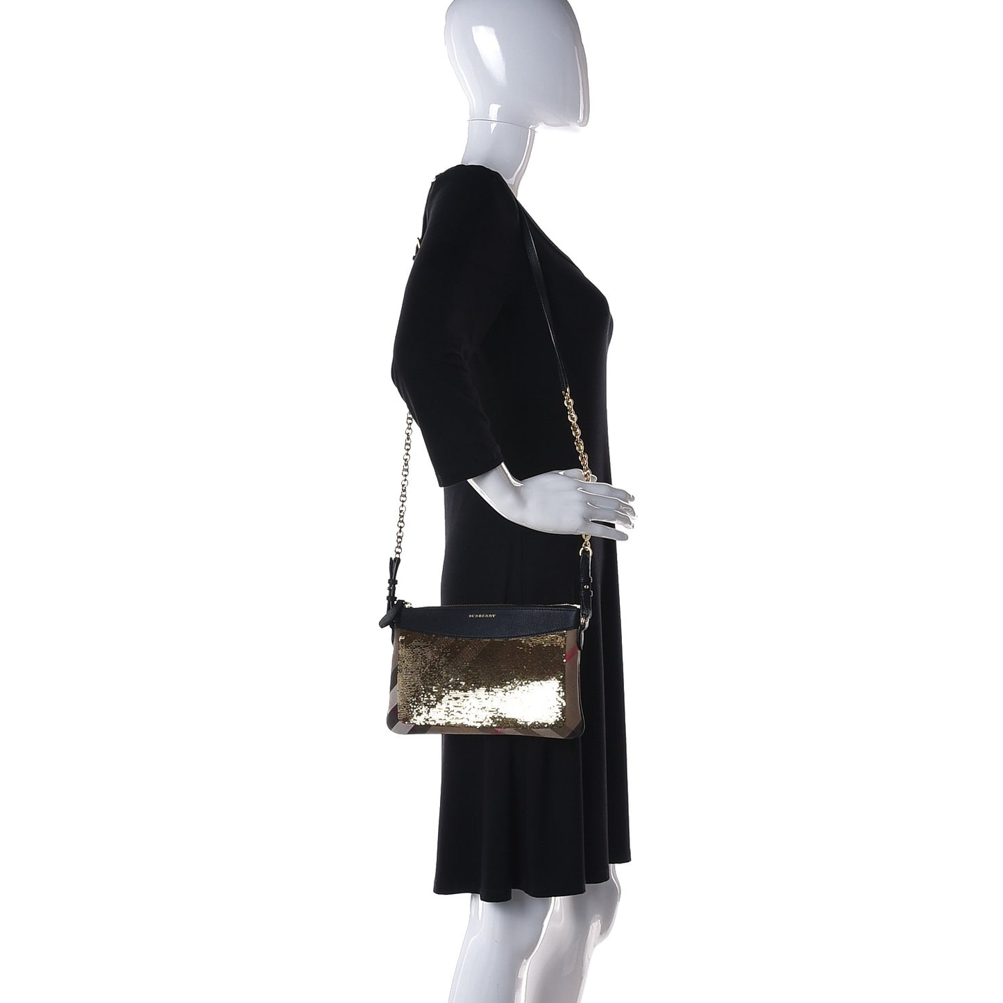 House Check Sequin Peyton Crossbody Clutch Bag Gold Black