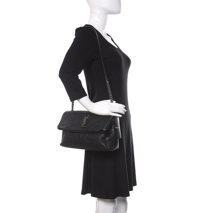Saint Laurent Calfskin Crocodile Embossed Medium West Hollywood Monogram Fold-Over Black 2 of 12