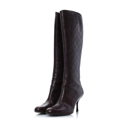 Gucci Guccissima Calfskin Knee High Boots 38 Burgundy 4 of 13