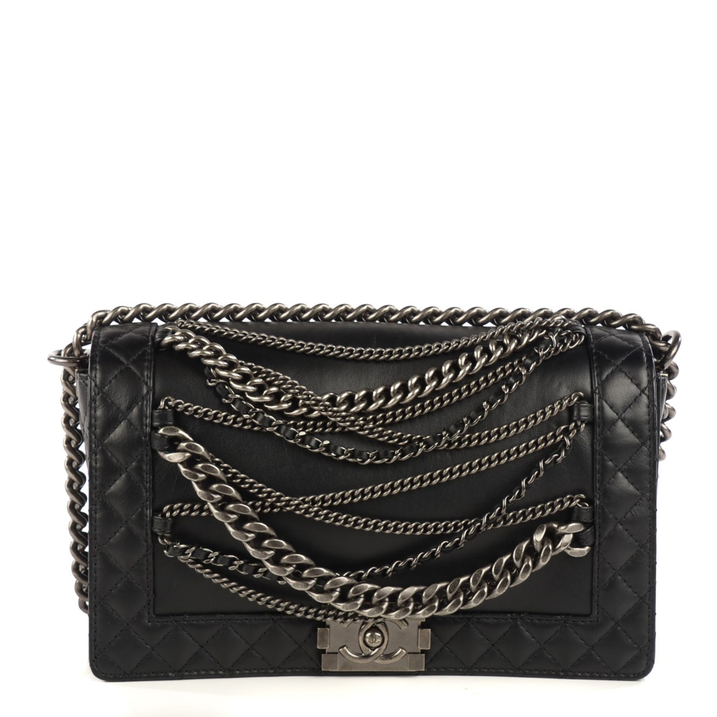 Calfskin Enchained Medium Boy Flap Black