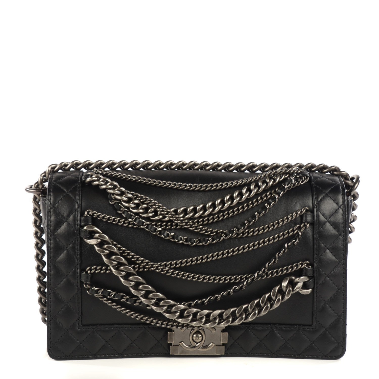 Chanel Calfskin Enchained Medium Boy Flap Black 1 of 8