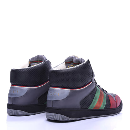 Gucci Miro Soft Calfskin Web Mens Screener High Top Sneakers 9.5 Light Hibiscus Red Black Foggy Grey 4 of 10