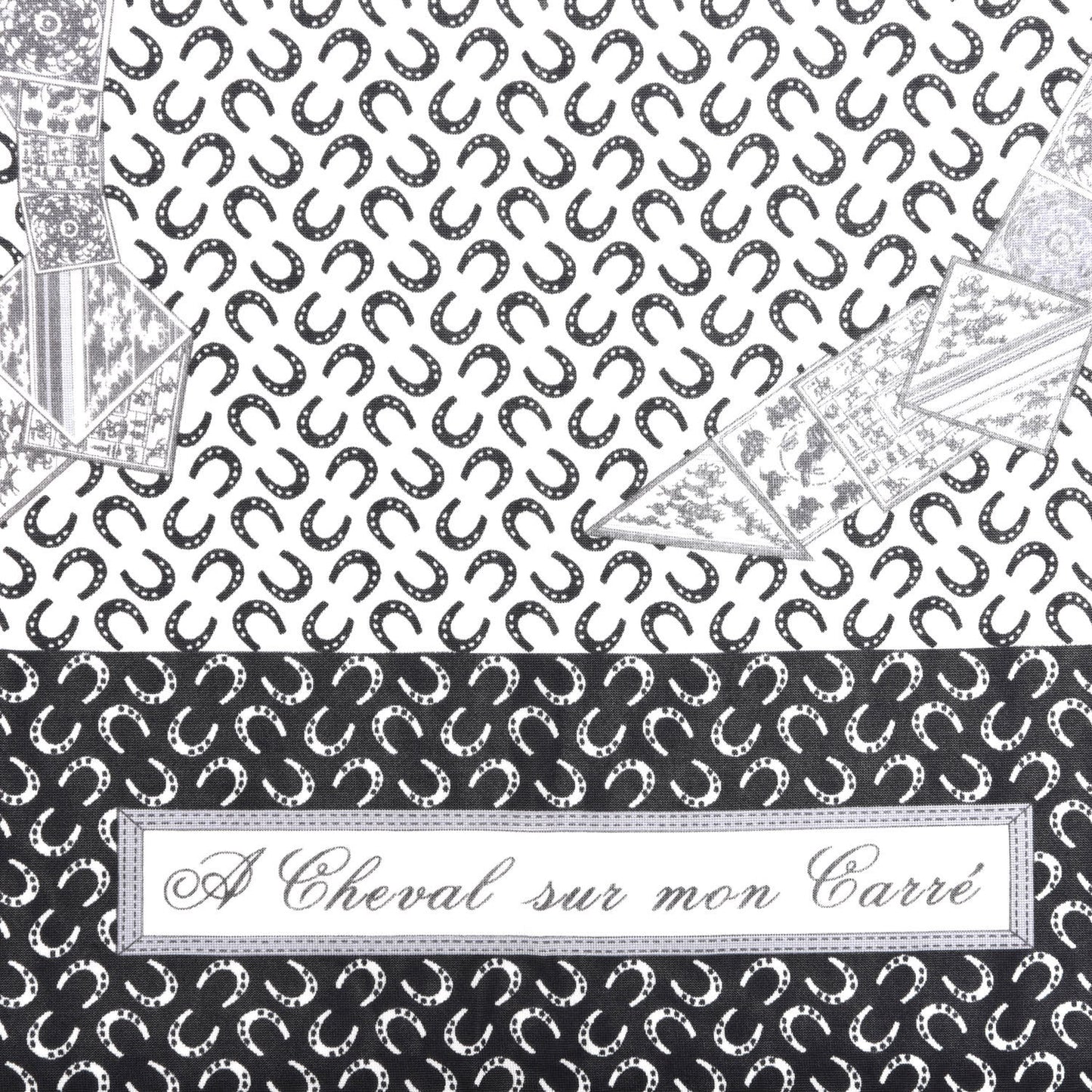 Silk A Cheval Sur Mon Carre Scarf 90 Black White