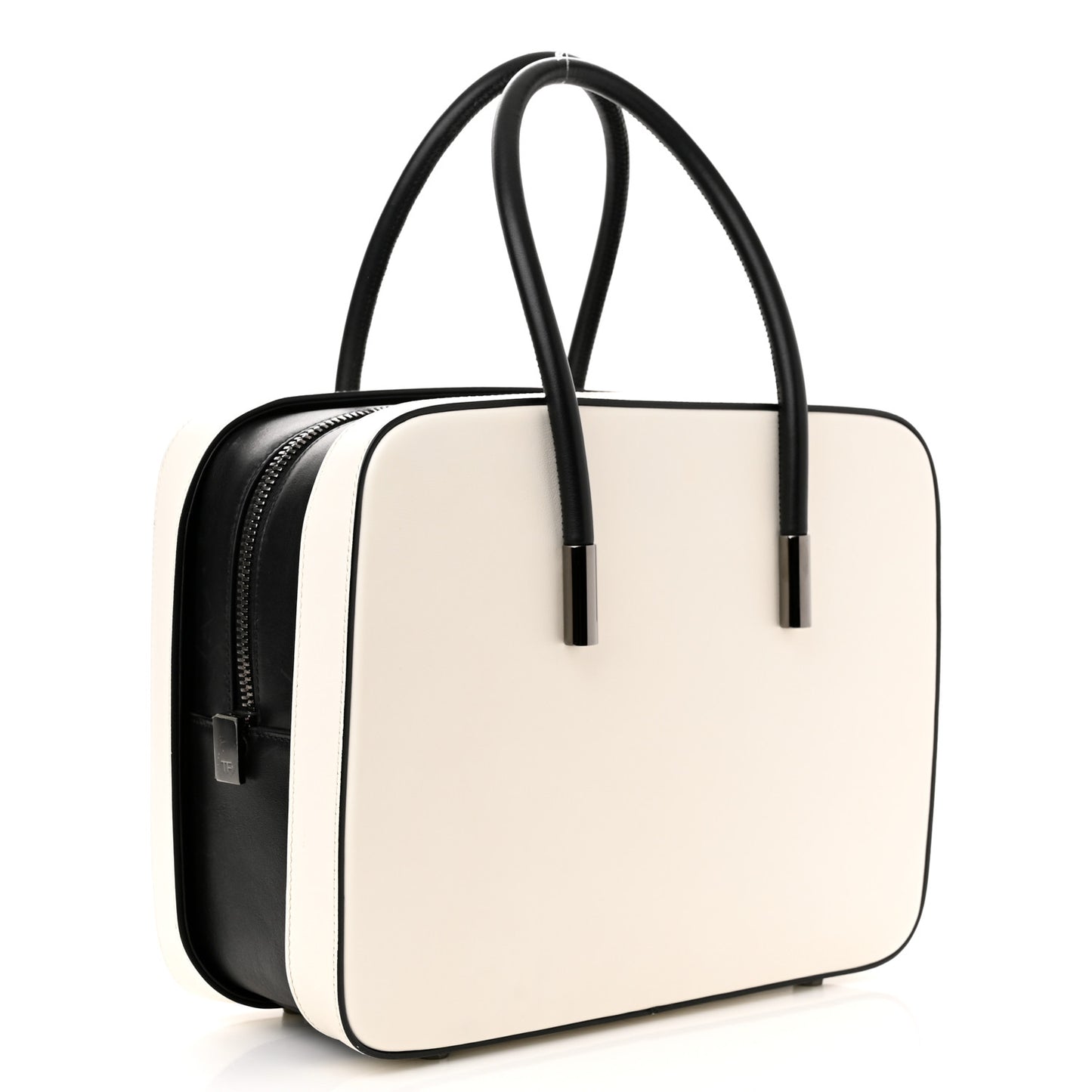 Calfskin Top Handle Bag White Black