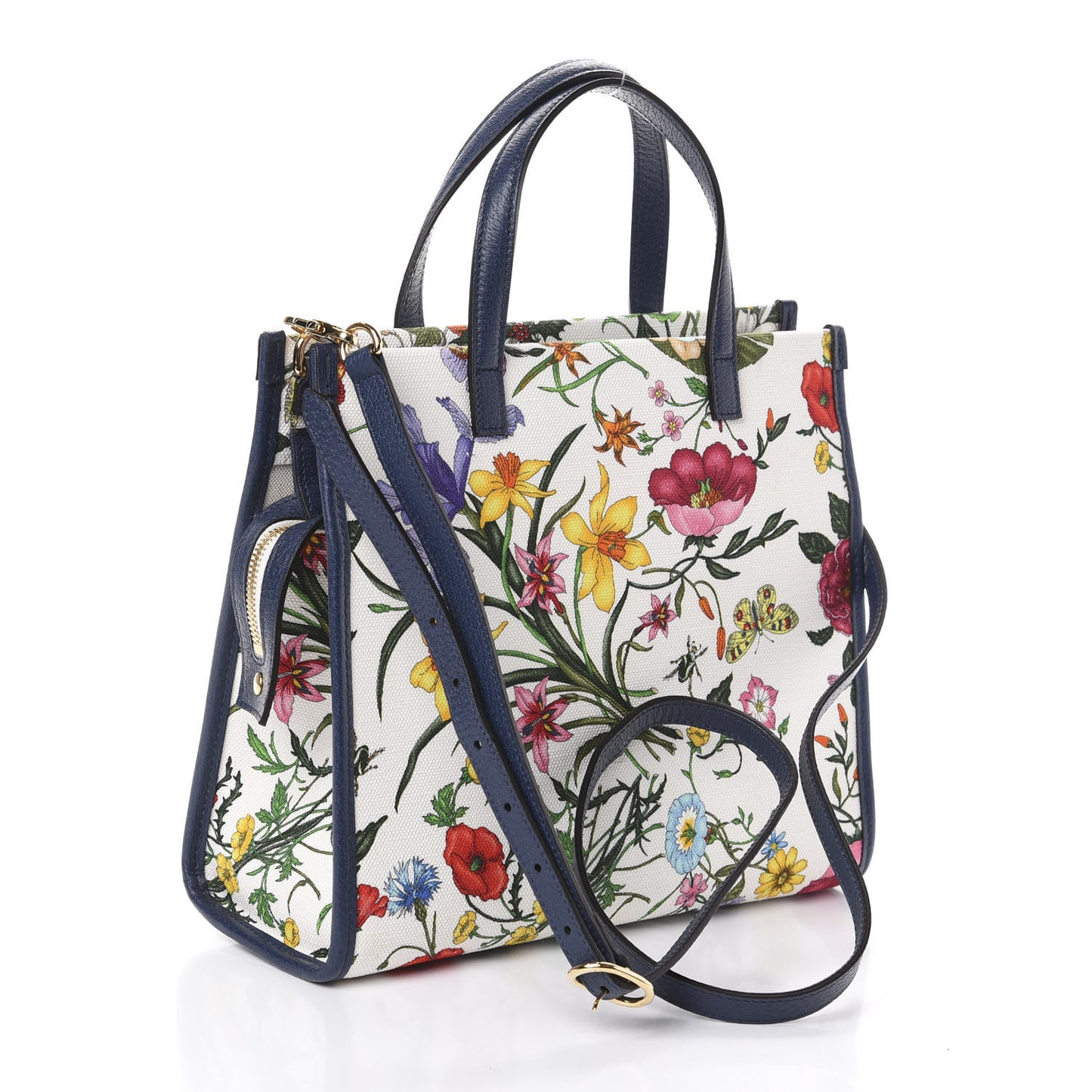 Canvas Medium Flora Tote White Multicolor Blue Agata