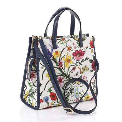 Gucci Canvas Medium Flora Tote White Multicolor Blue Agata 3 of 9