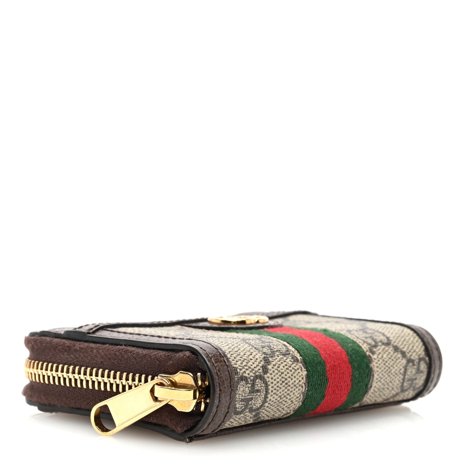 Gucci GG Supreme Monogram Textured Dollar Calfskin Web Ophidia Zip Around Card Case Wallet Beige Ebony New Acero 4 of 6