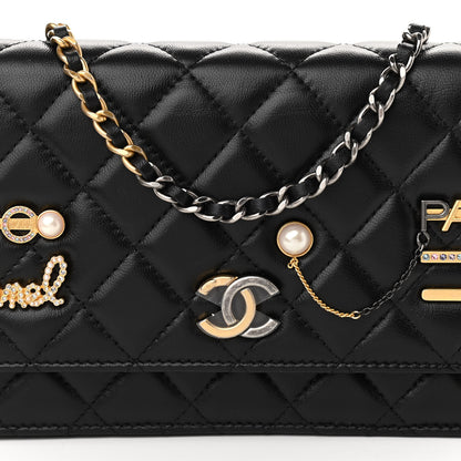 Chanel Lambskin Quilted Coco Clips Wallet On Chain WOC Black 11 of 12