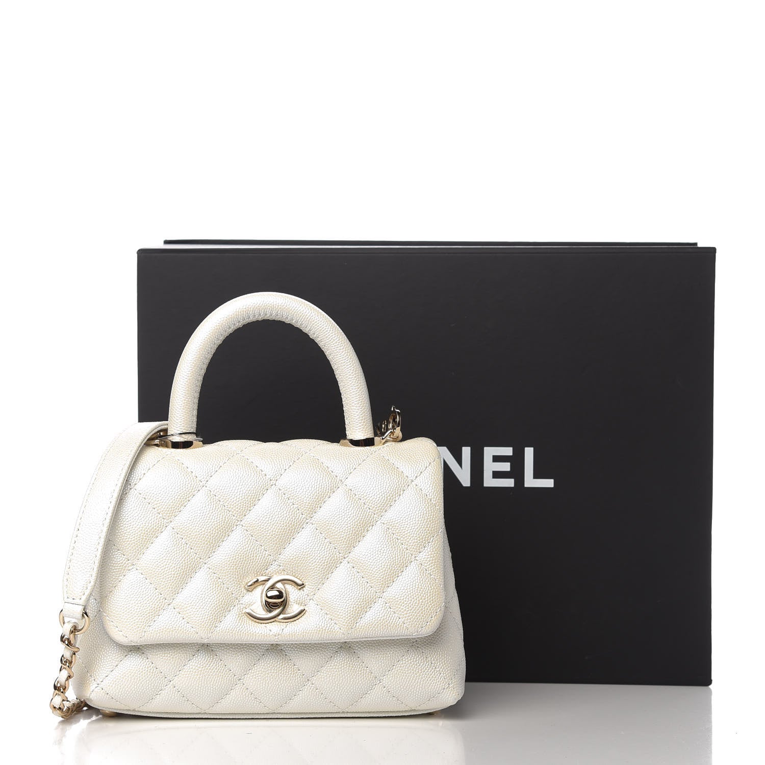 Chanel Iridescent Caviar Quilted Extra Mini Coco Handle Flap Ivory 11 of 11