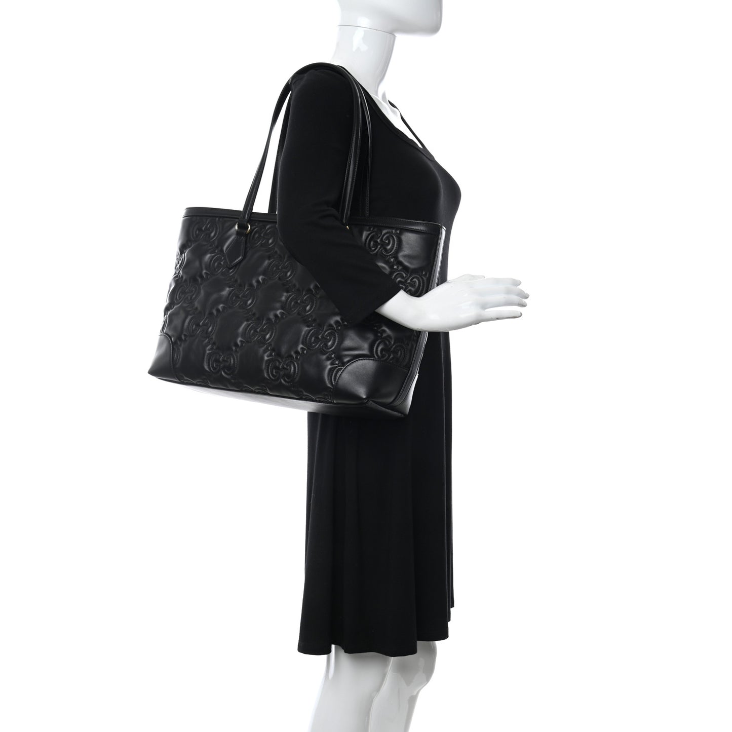 Calfskin GG Matelasse Medium Ophidia Shopping Tote Black