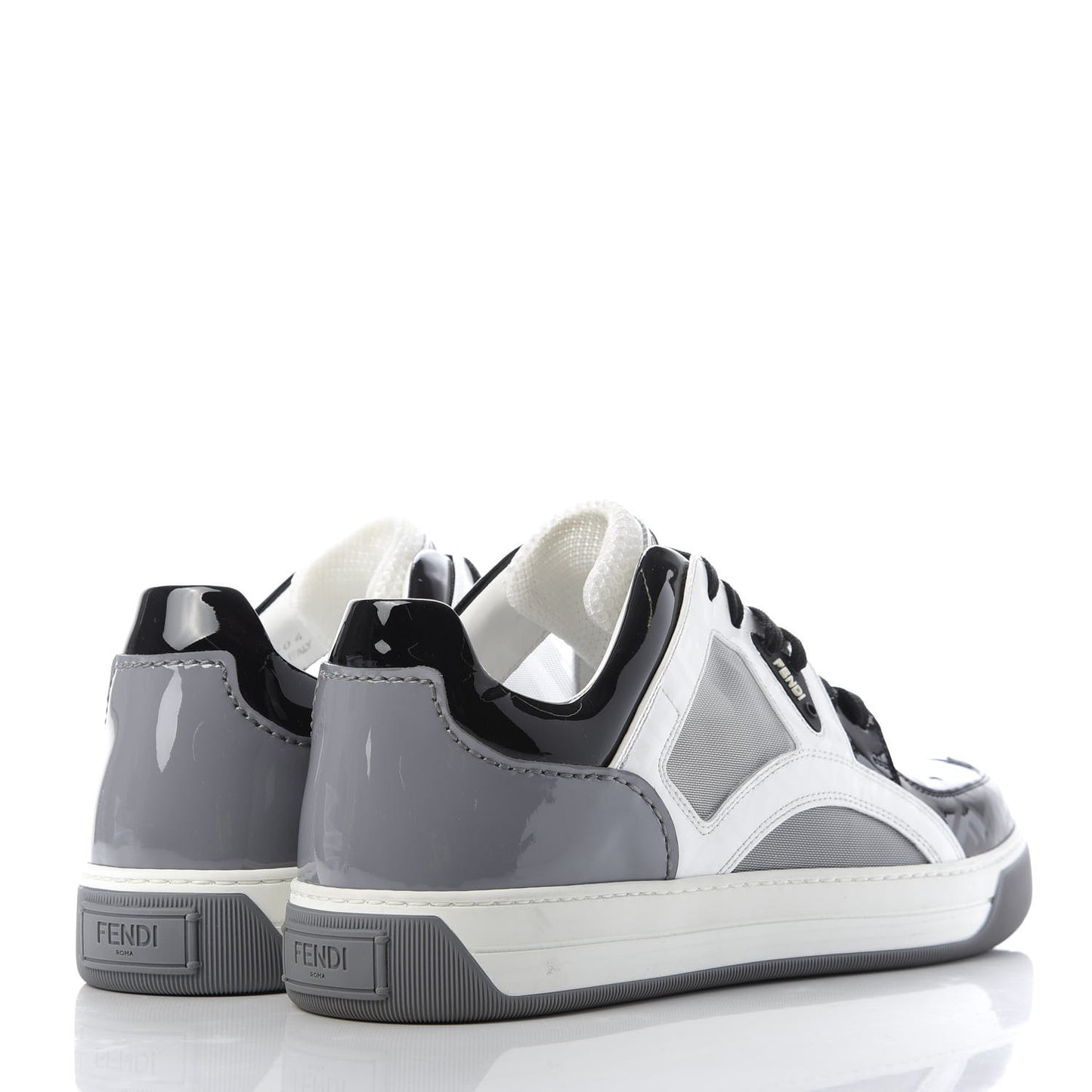 Patent Technical Mesh FF Mens Fancy Low Top Sneakers 7 Black White Grey