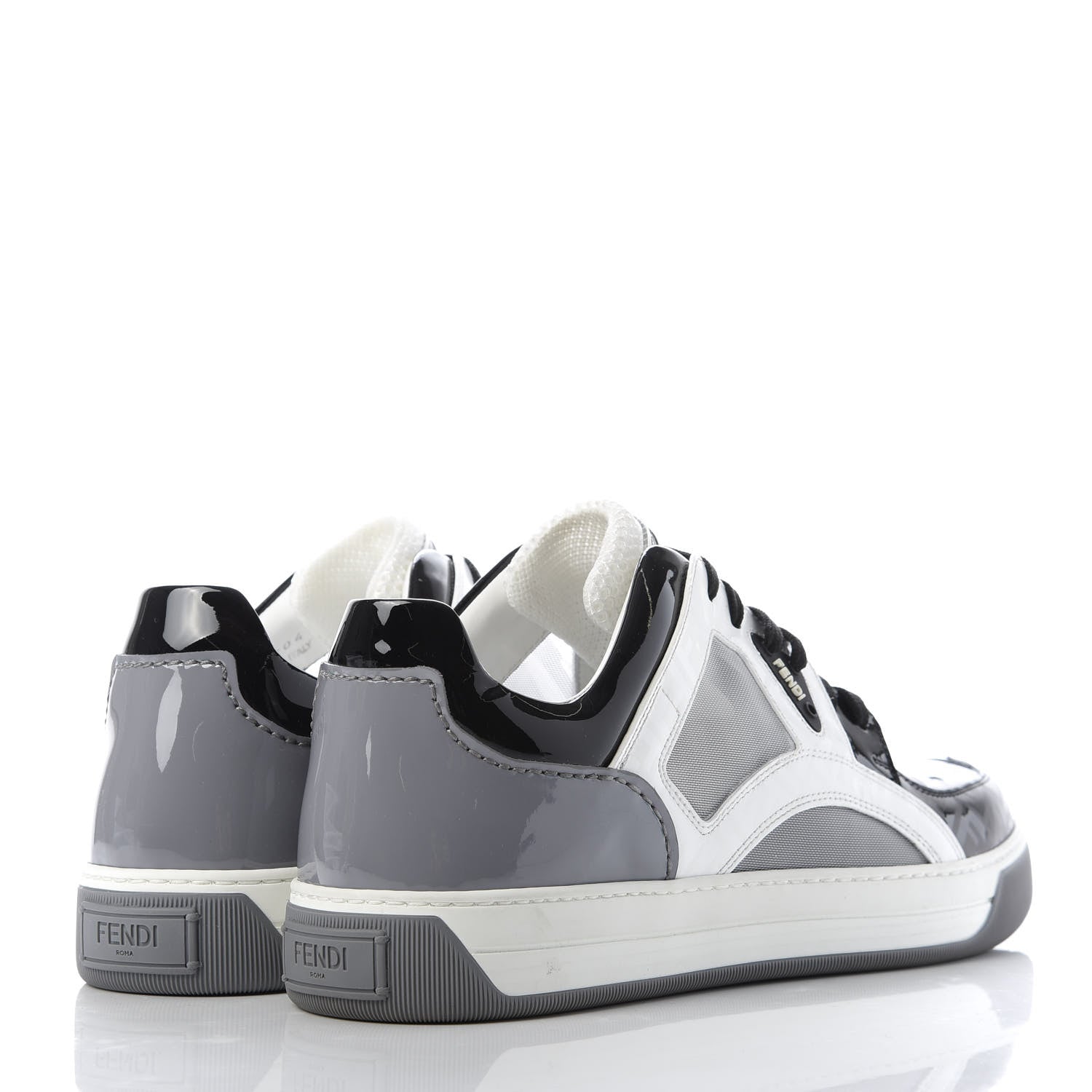 Fendi Patent Technical Mesh FF Mens Fancy Low Top Sneakers 7 Black White Grey 4 of 10