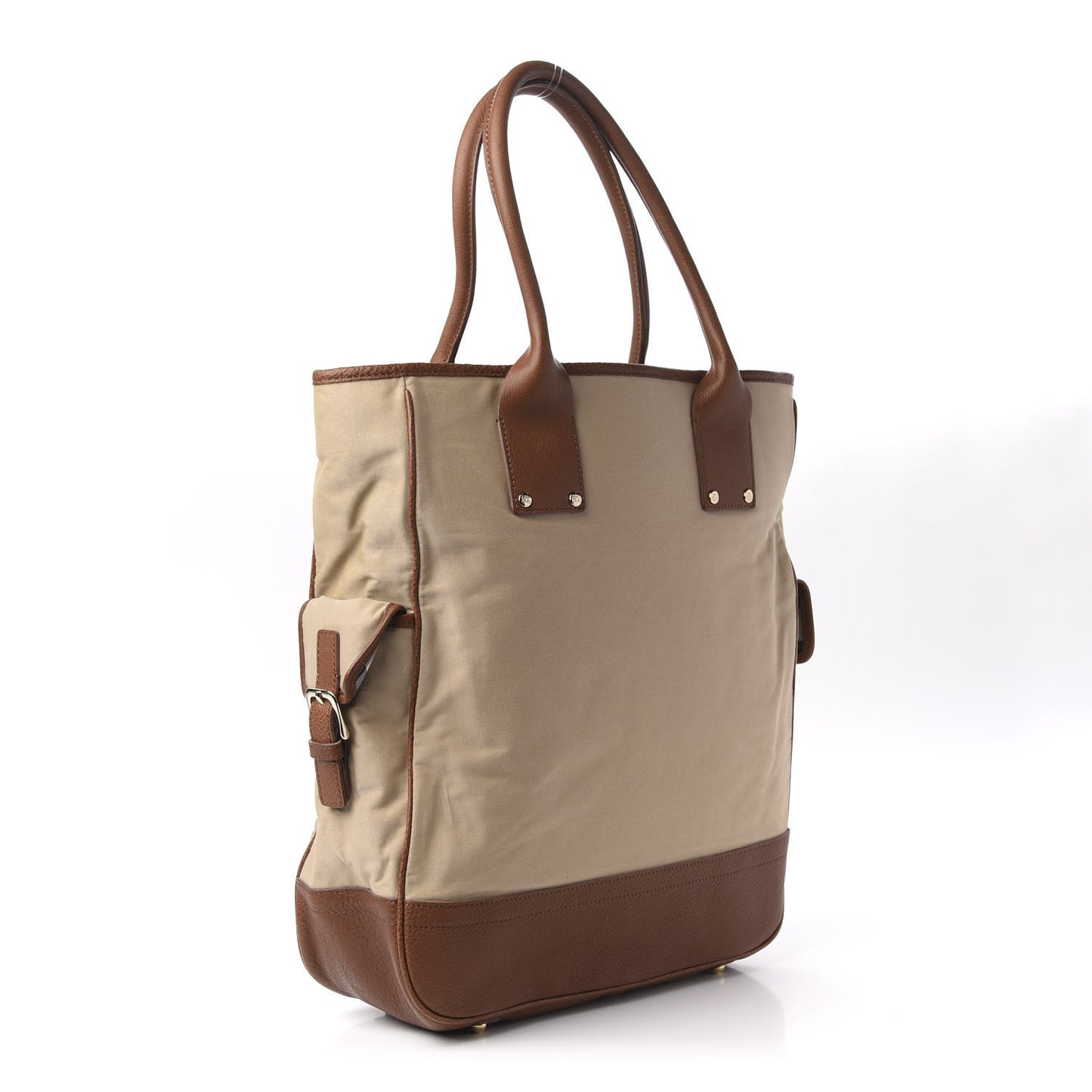 Canvas Calfskin Crest Embroidered Flat Tote Brown