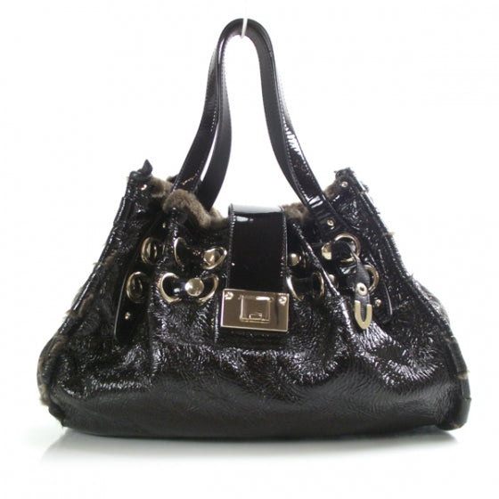 Jimmy Choo Crushed Patent Shearling Trim Riki Bag 1 of 11