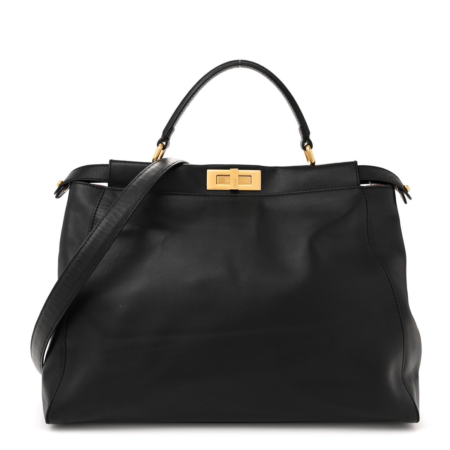 Fendi Vitello Morgan Shiny Nappa Medium Peekaboo Iconic Satchel Black Ciliegia 1 of 18