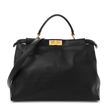 Fendi Vitello Morgan Shiny Nappa Medium Peekaboo Iconic Satchel Black Ciliegia 1 of 18