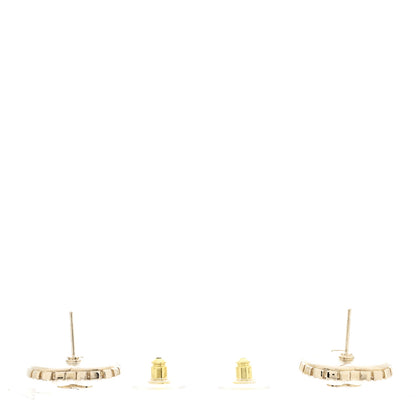 Chanel Pearl Crystal CC Heart Earrings Gold White Gold 3 of 5